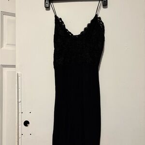 Love Culture Black Satin Chemise with Lace Trim